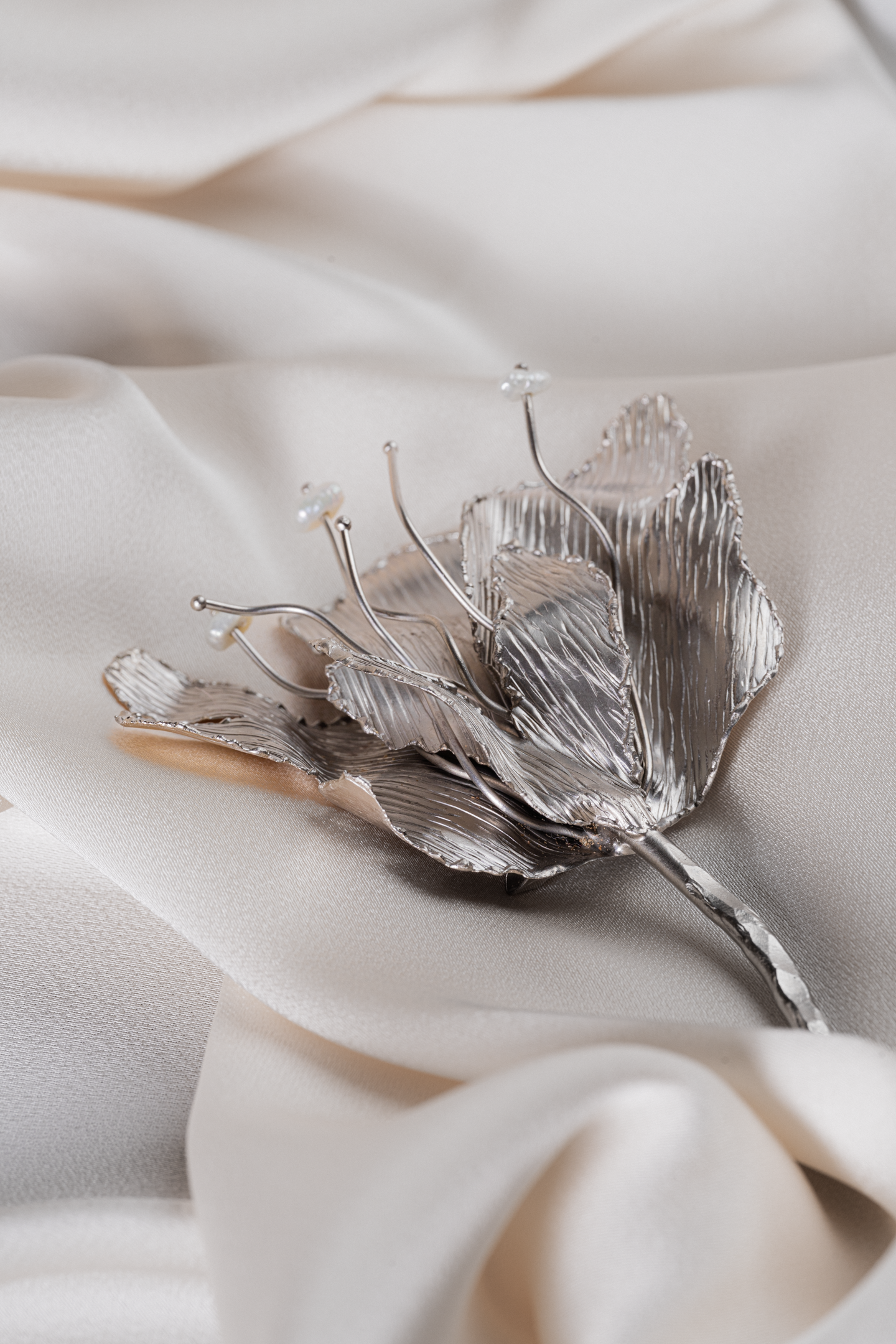 Silver-Plated Pearl Blossom Brooch