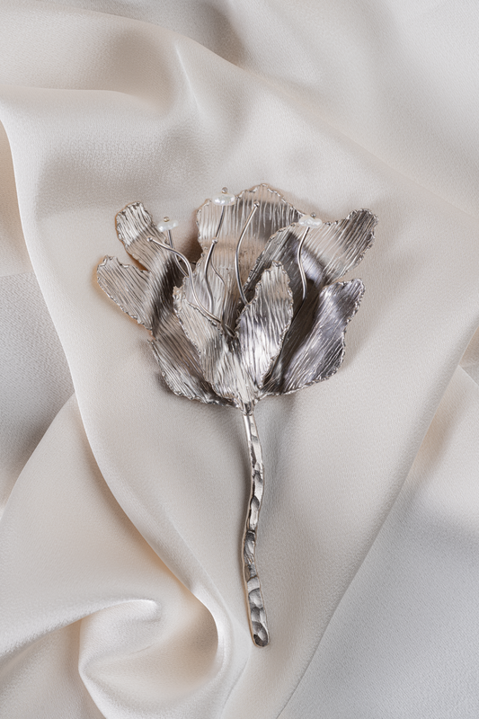 Silver-Plated Pearl Blossom Brooch